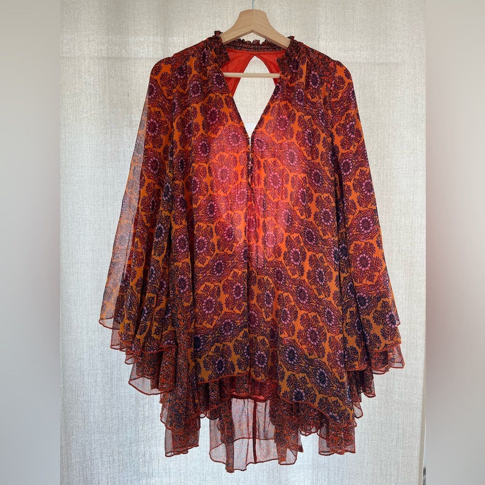 Free People Orange and Purple Patterned Open Back Top XS